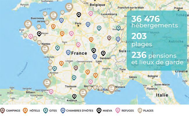 La carte des adresses qui acceptent les chiens et chats en France.