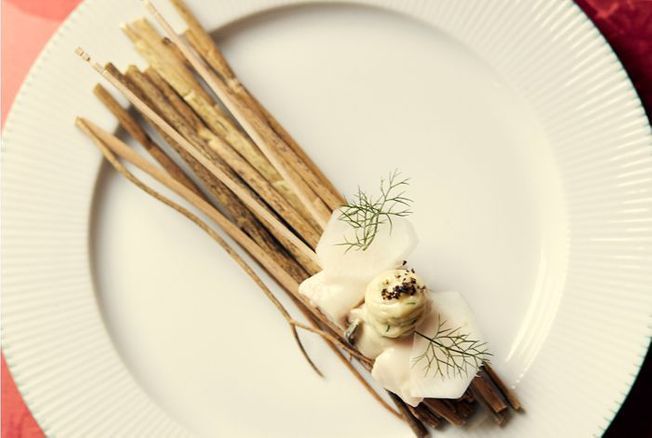 Brochettes de ris de veau, huîtres, sauce tartare de Christophe Pelé