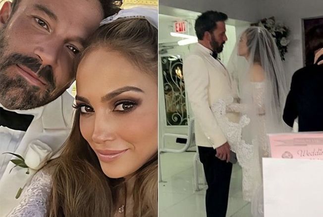 Jennifer Lopez sublime dans sa robe de mariée en dentelle : son mariage avec Ben Affleck en photos... Sa robe sort d'un vieux film