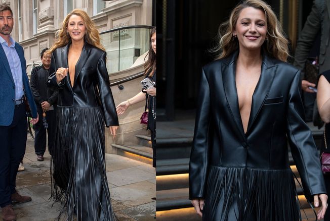 Blake Lively dépoussière la veste à franges avec un total look en cuir futuriste